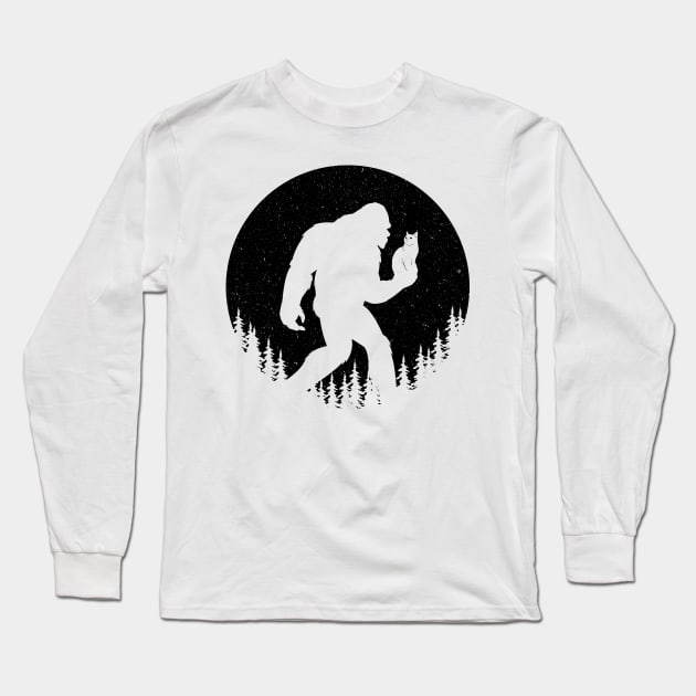 Funny Bigfoot Holding Cat Long Sleeve T-Shirt by Tesszero